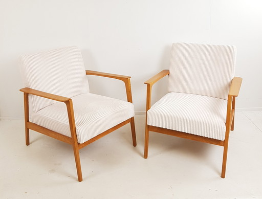 2 vintage fauteuils | nieuw gestoffeerd off white Japandi 