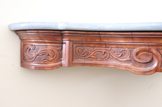 Image 1 of Antieke console tafel in hout met marmeren blad, 19e eeuw
