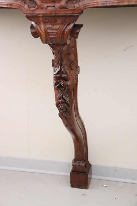 Image 1 of Antieke console tafel in hout met marmeren blad, 19e eeuw