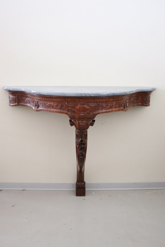 Image 1 of Antieke console tafel in hout met marmeren blad, 19e eeuw