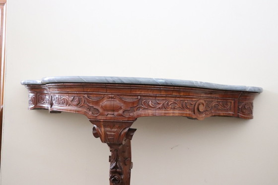Image 1 of Antieke console tafel in hout met marmeren blad, 19e eeuw