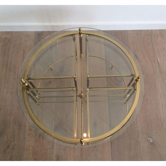 Image 1 of Vintage ronde messing salontafel met 4 tafeltjes voor Maison Bagués, Frankrijk1940