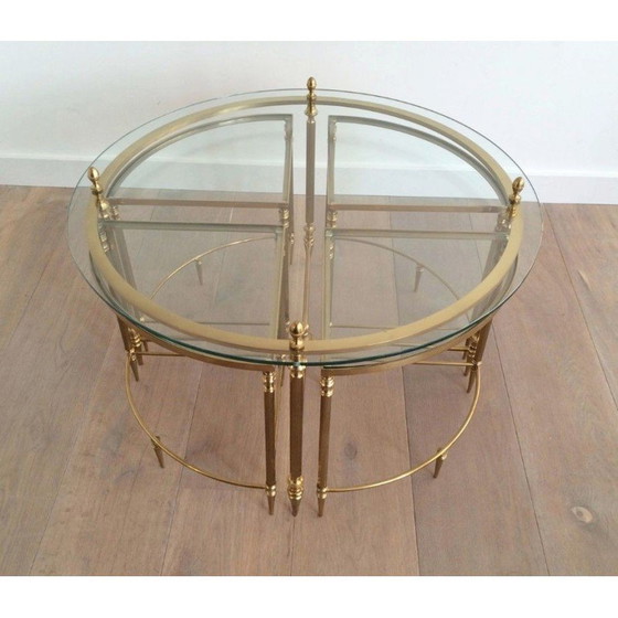 Image 1 of Vintage ronde messing salontafel met 4 tafeltjes voor Maison Bagués, Frankrijk1940
