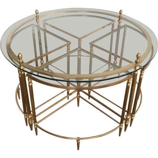 Vintage ronde messing salontafel met 4 tafeltjes voor Maison Bagués, Frankrijk1940