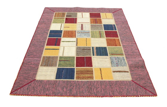 Image 1 of Origineel handgeknoopt Perzisch tapijt Kelim Patchwork Design 202 X 141 Cm Topconditie