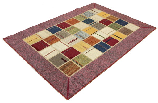 Origineel handgeknoopt Perzisch tapijt Kelim Patchwork Design 202 X 141 Cm Topconditie