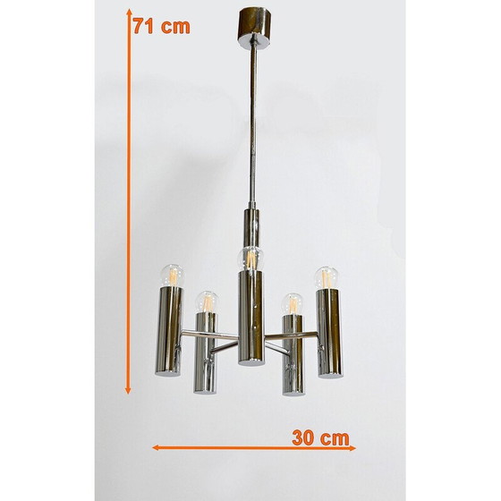 Image 1 of Vintage chromen metalen kroonluchter met 5 lichtarmen van Gaetano Sciolari, Italië 1960