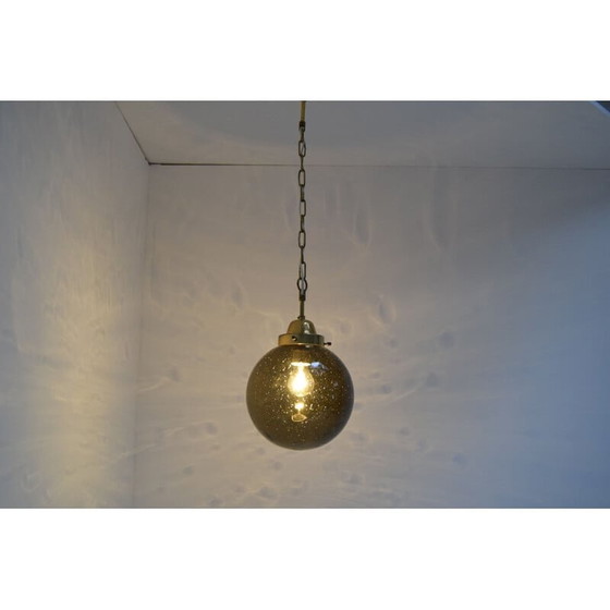 Image 1 of Vintage glazen en koperen hanglamp van Kamenicky Senov, Tsjecho-Slowakije 1960