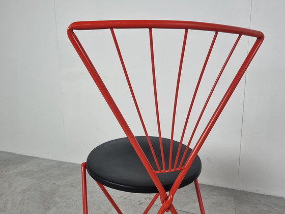 Image 1 of 4x Vintage rode metalen eetkamerstoelen, set