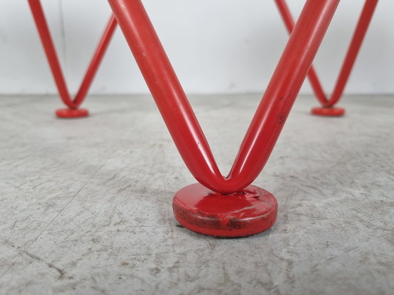 Image 1 of 4x Vintage rode metalen eetkamerstoelen, set