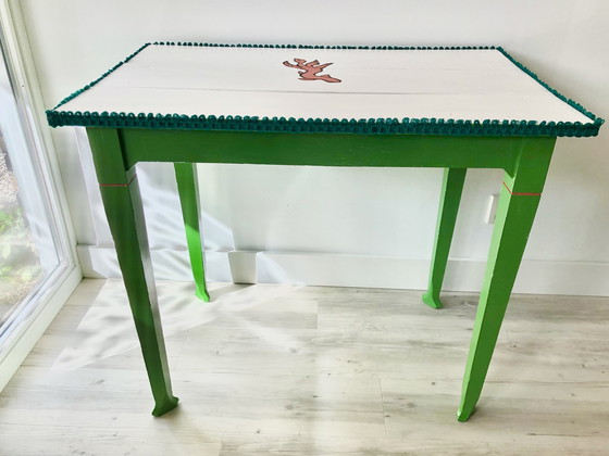 Image 1 of Houten groene tafel, geupcycled