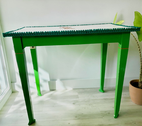 Image 1 of Houten groene tafel, geupcycled