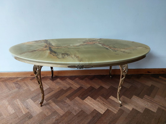 Image 1 of Vintage ovale marmerlook salontafel