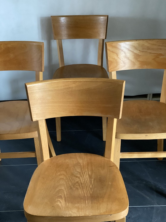 Image 1 of 4x Vintage Beukenhouten Eetkamerstoelen
