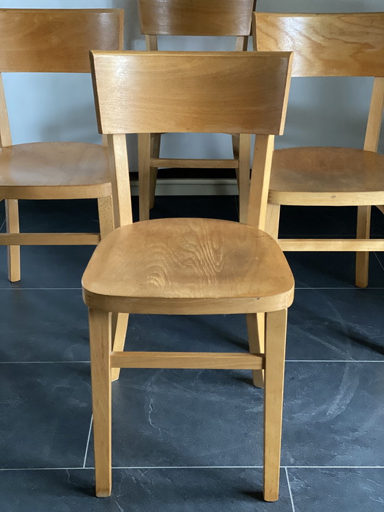 Image 1 of 4x Vintage Beukenhouten Eetkamerstoelen