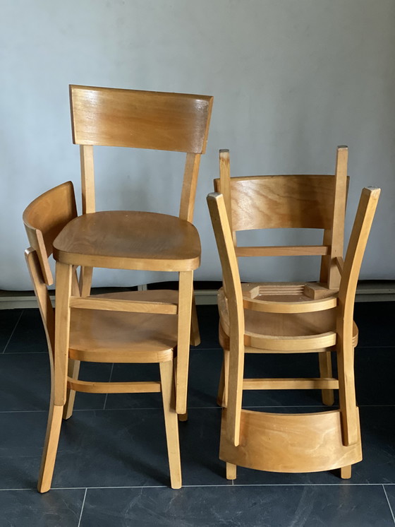 Image 1 of 4x Vintage Beukenhouten Eetkamerstoelen