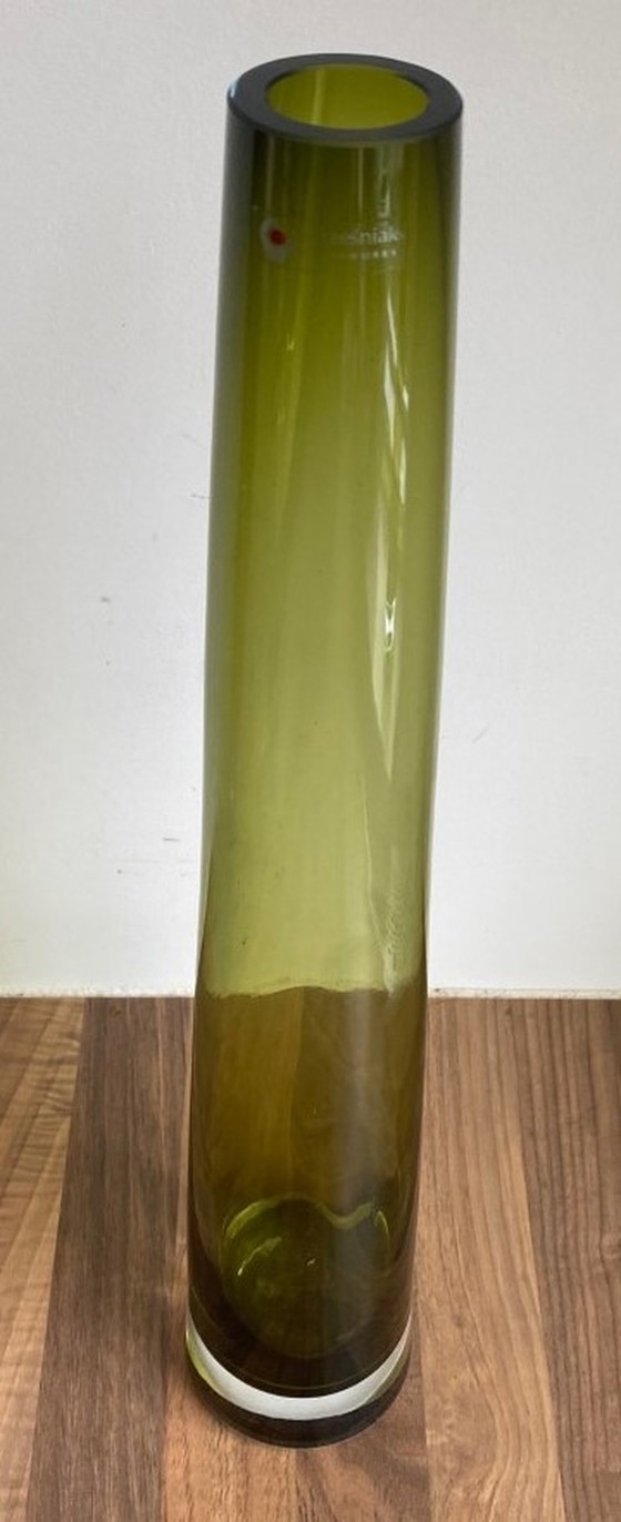 Image 1 of Wreszniak Glassworks - Twee grote groene glazen vazen