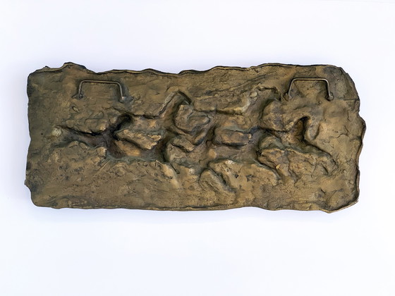 Image 1 of Brutalist bronzen wandrelief met paarden