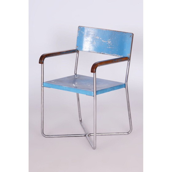 Image 1 of Vintage Bauhaus fauteuil in beuken en verchroomd staal voor Mücke Melder, Tsjecho-Slowakije 1930