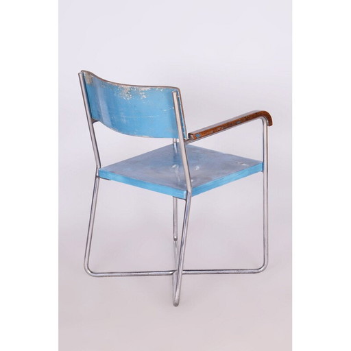 Vintage Bauhaus fauteuil in beuken en verchroomd staal voor Mücke Melder, Tsjecho-Slowakije 1930