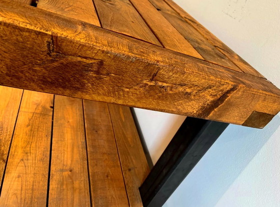 Image 1 of Massief houten tafel met stalen poten, industriële look, LED-verlichting, 2,90 m lang