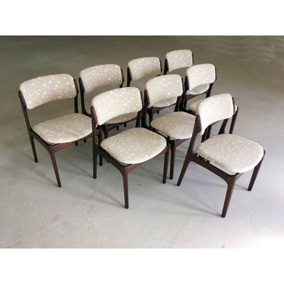 Image 1 of Set van 8 Vintage Gelooid Eiken Eetkamerstoelen van Erik Buch 1960