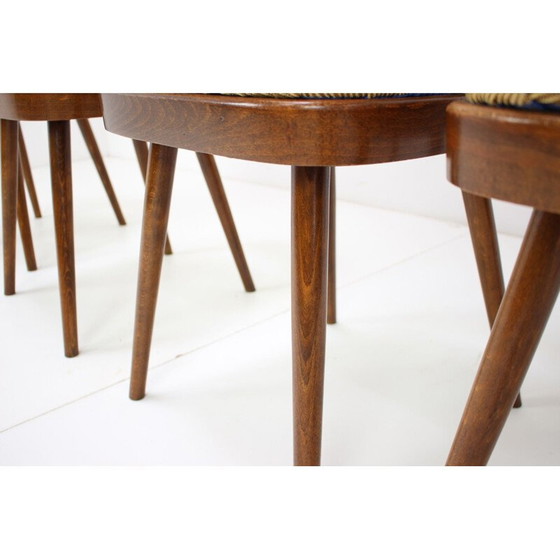 Image 1 of Set van 4 vintage houten en stoffen eetkamerstoelen van Oswald Haerdtl, Tsjecho-Slowakije 1960