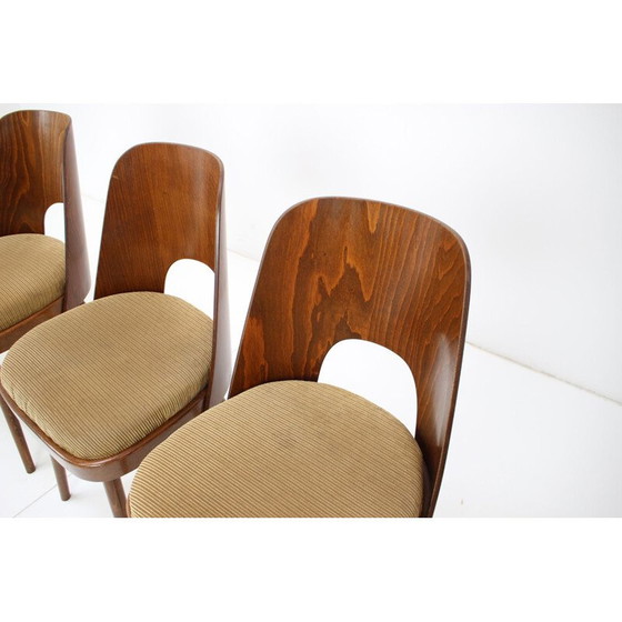 Image 1 of Set van 4 vintage houten en stoffen eetkamerstoelen van Oswald Haerdtl, Tsjecho-Slowakije 1960