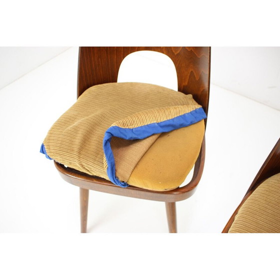 Image 1 of Set van 4 vintage houten en stoffen eetkamerstoelen van Oswald Haerdtl, Tsjecho-Slowakije 1960