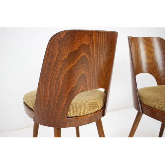 Image 1 of Set van 4 vintage houten en stoffen eetkamerstoelen van Oswald Haerdtl, Tsjecho-Slowakije 1960