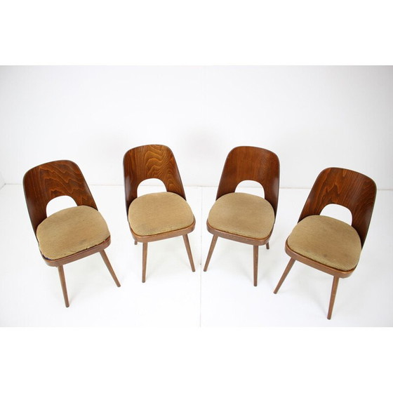 Image 1 of Set van 4 vintage houten en stoffen eetkamerstoelen van Oswald Haerdtl, Tsjecho-Slowakije 1960