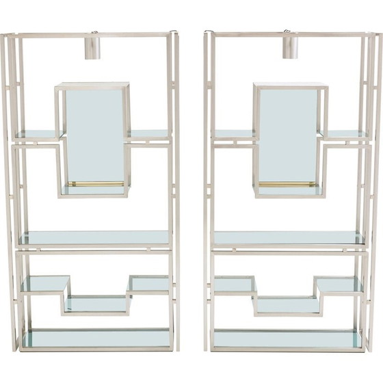 Image 1 of Paar vintage geborsteld stalen en messing planken van Kim Moltzer, 1970