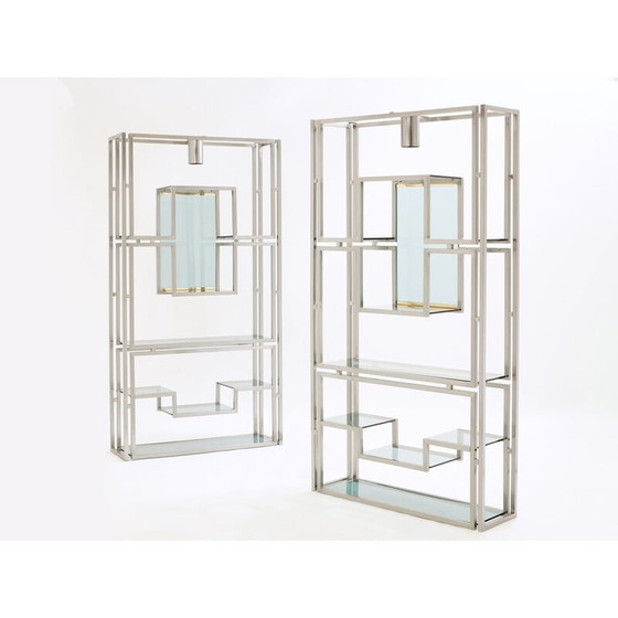 Image 1 of Paar vintage geborsteld stalen en messing planken van Kim Moltzer, 1970