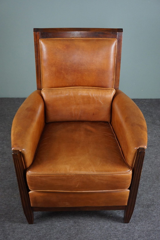 Image 1 of Art Deco schapenleren design fauteuil
