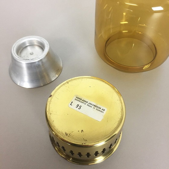 Image 1 of Vintage geel-oker glazen bureaukandelaar van Hans Agne Jakobsson voor Markaryd, Zweden 1960