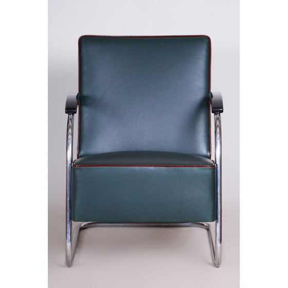 Image 1 of Paar vintage blauw lederen Bauhaus fauteuils van Mucke Melder, jaren 1930