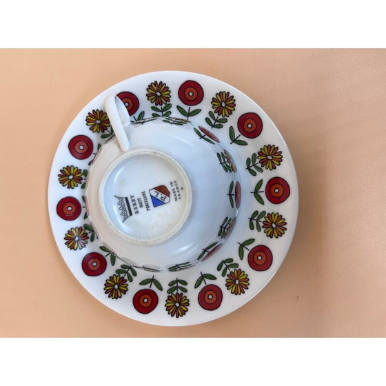 Image 1 of Set van 4 vintage kopjes met 6 porseleinen schotels, jaren 1970