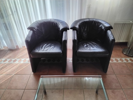 2 X Rolf Benz Forum 390 Zwart Leder Stoelen