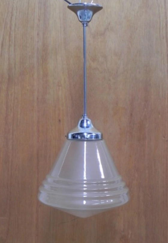 Image 1 of Art Deco hanglamp met matglazen kap