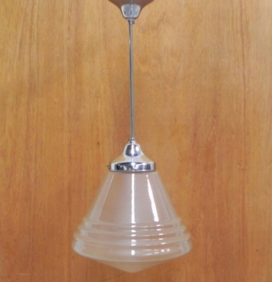 Image 1 of Art Deco hanglamp met matglazen kap