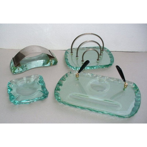 Kristallen vintage set voor bureau door Pietro Chiesa voor Fontana Arte, jaren 1930