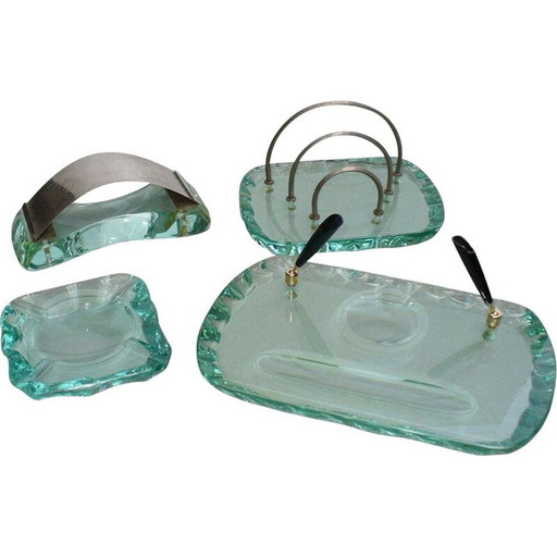 Kristallen vintage set voor bureau door Pietro Chiesa voor Fontana Arte, jaren 1930