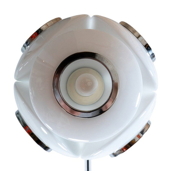 Image 1 of Vintage Space Age hanglamp van verchroomd metaal en wit glas, Italië 1970