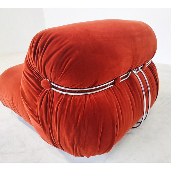 Image 1 of Paar vintage oranje "Soriana" fauteuils en voetenbank van Afra en Tobia Scarpa voor Cassina, Italië 1970