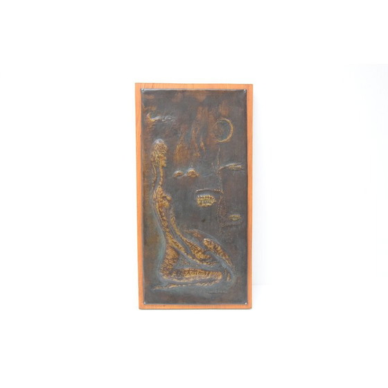 Image 1 of Vintage houten en koperen wandsculptuur door I.E.Hošek, Tsjecho-Slowakije 1960