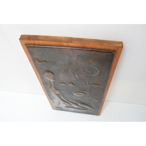 Image 1 of Vintage houten en koperen wandsculptuur door I.E.Hošek, Tsjecho-Slowakije 1960