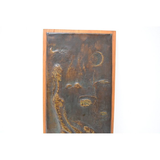 Image 1 of Vintage houten en koperen wandsculptuur door I.E.Hošek, Tsjecho-Slowakije 1960