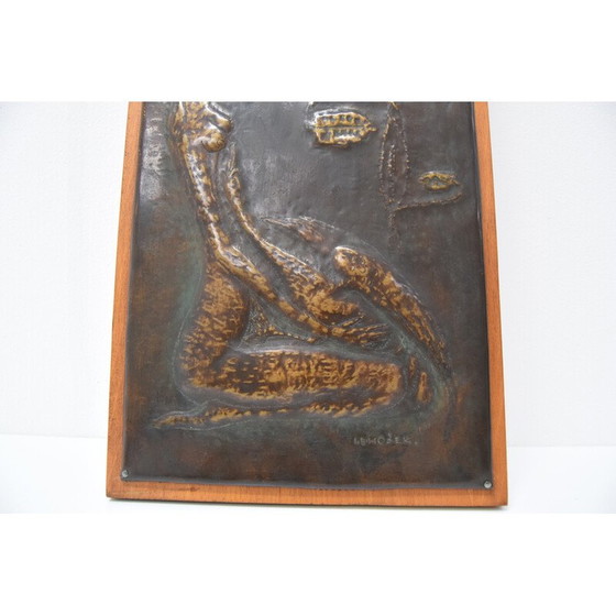 Image 1 of Vintage houten en koperen wandsculptuur door I.E.Hošek, Tsjecho-Slowakije 1960