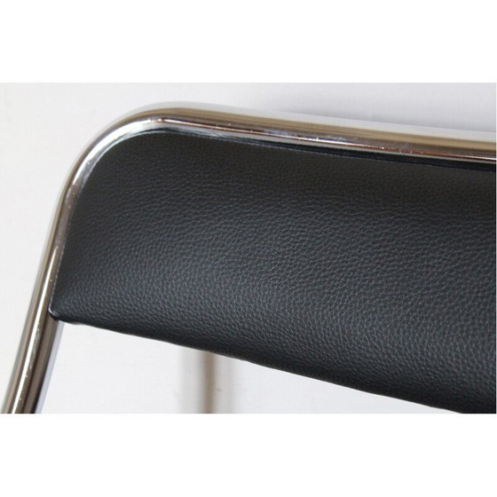 Image 1 of Set van 4 vintage eetkamerstoelen met verchroomde structuur en skai bekleding, jaren 1970