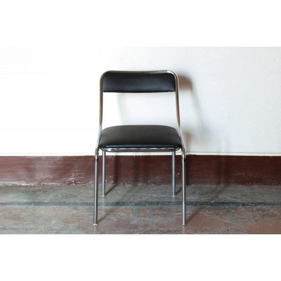 Image 1 of Set van 4 vintage eetkamerstoelen met verchroomde structuur en skai bekleding, jaren 1970